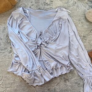 NWT Anthropologie Lilac Ruffle Tie-Front Blouse